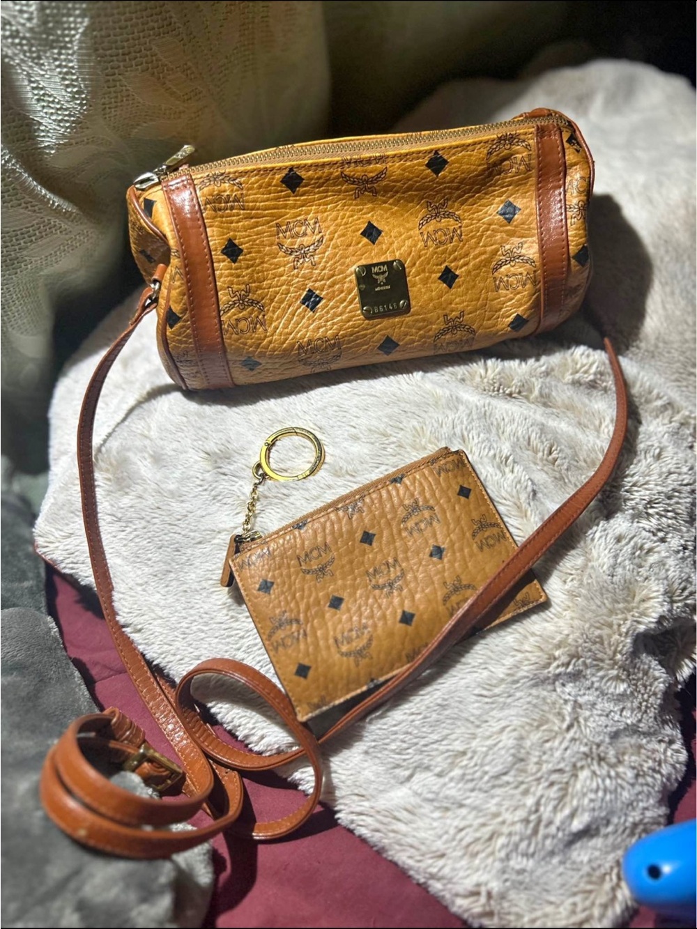 MCM Cognac Visetos Logo Crossbody Bag with Card Holder